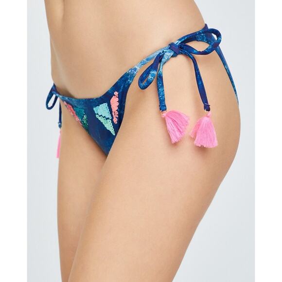 Desigual Eloise Multicolored Sequin Side Tie Pink Tassels Bikini Swim Bottom - L - Picture 12 of 14